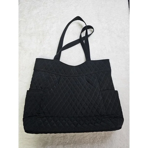Vera Bradley Solid Black Purse Shoulder Bag Tote Work Office Travel Quilted - Picture 3 of 9